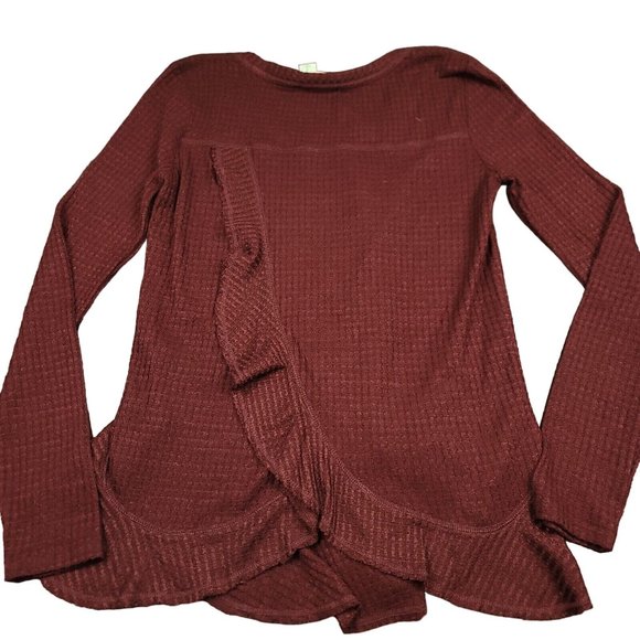 Anthropologie Saturday Sunday Womens XS Oversized Waffle Knit Tunic Top Maroon‎ - Picture 2 of 12